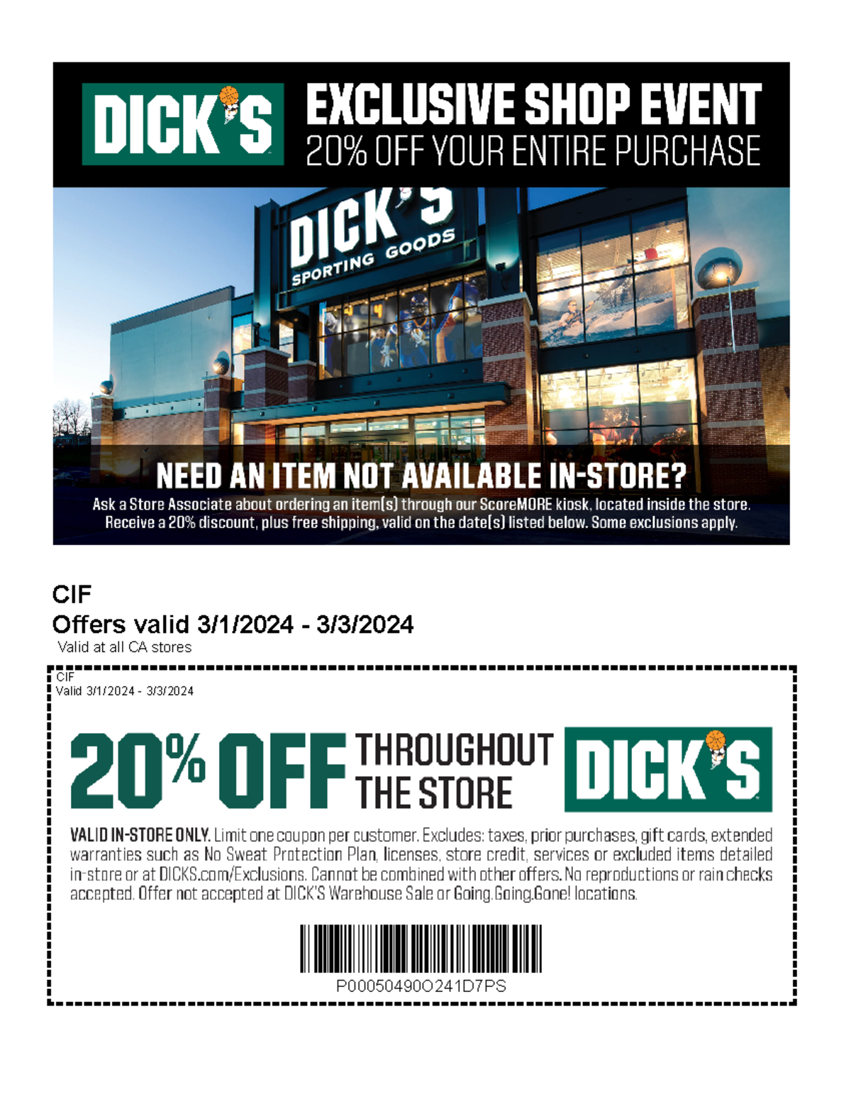 Dick's Sporting Goods - Please - CIF Offers valid 3/1/2024 - 3/3/ Valid ...