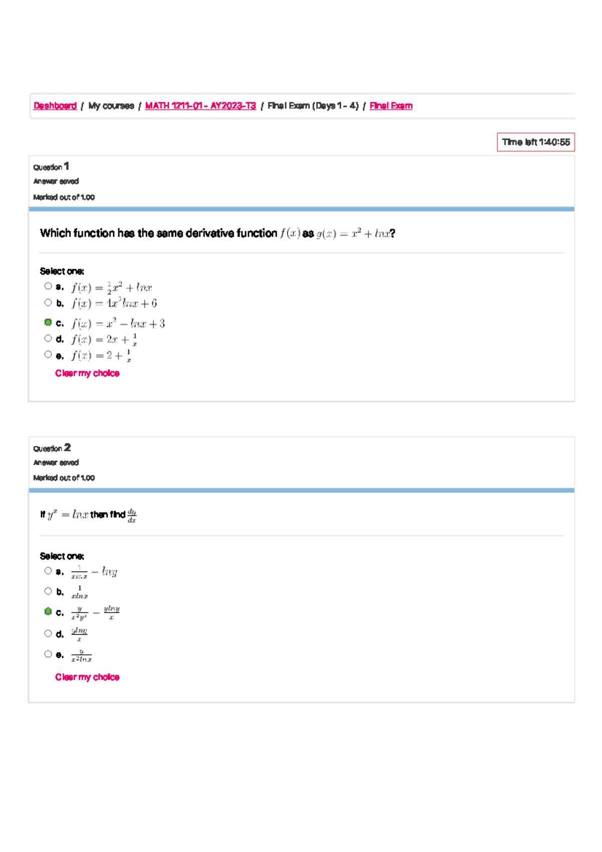 Final Exam (page 1 of 3) - Question 1 Answer saved Marked out of 1. 00 ...