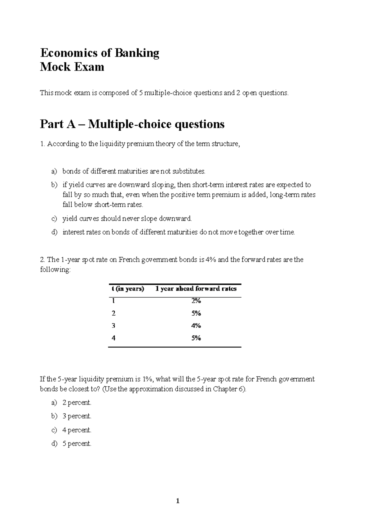 Mock Exam Eo B - Mock Exam Economics Of Banking Without Answers ...