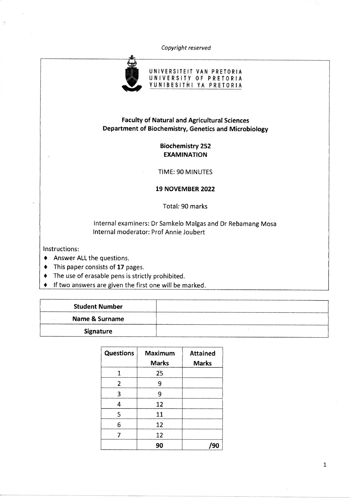 BCM 252 Memo-1 - Past test - BCM 252 - Studocu