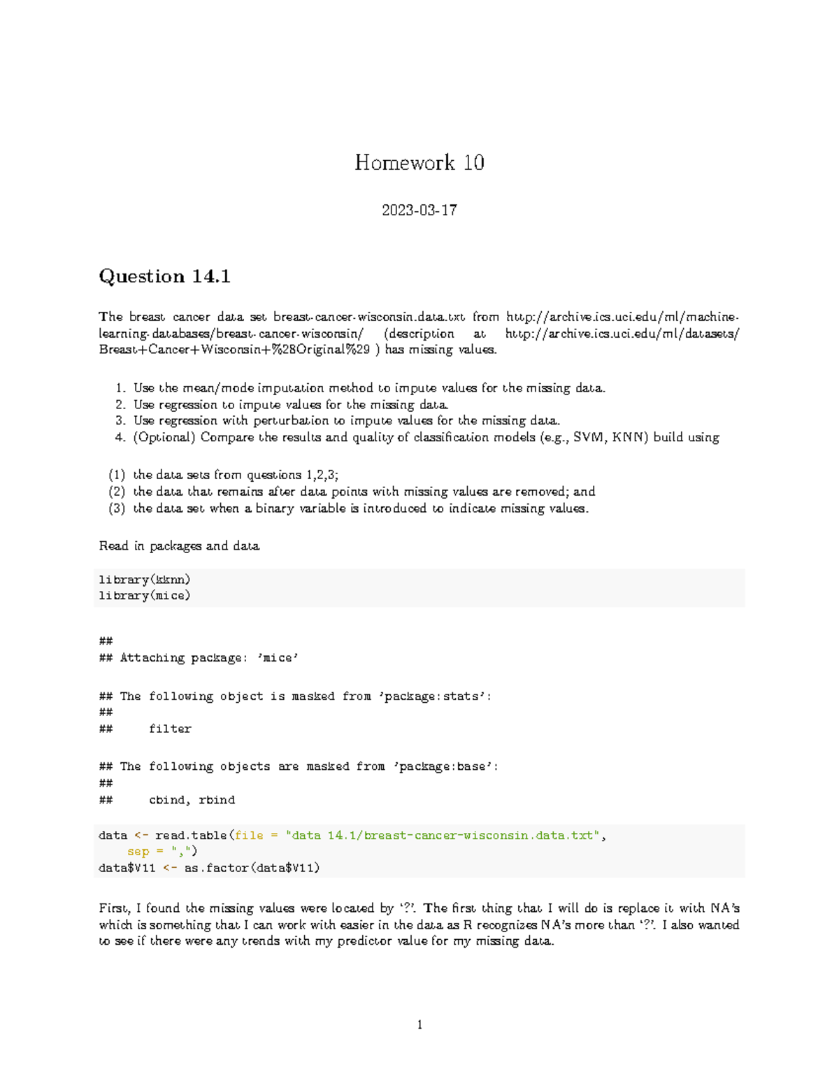 Homework-10 - homework 10 - Homework 10 2023-03- Question 14. The ...