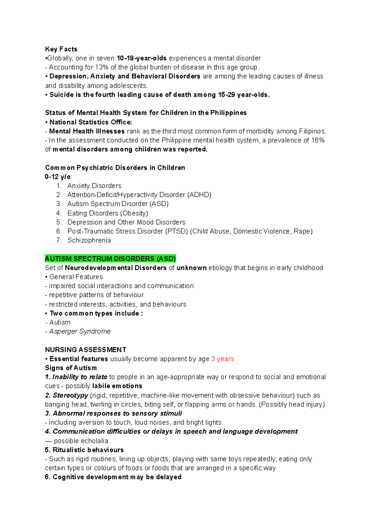 Pyschiatric Nursing - Better - Key Facts •Globally, one in seven 10-19 ...