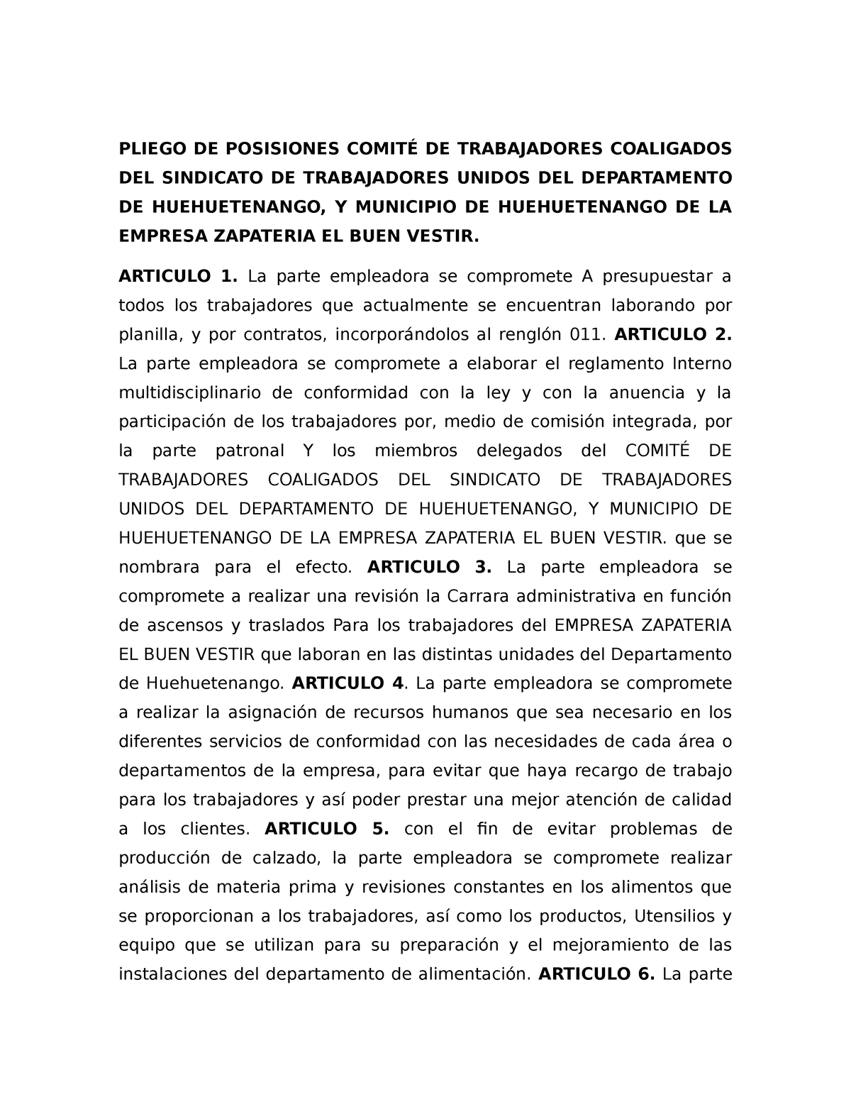 Peticiones el martes-2 - PLIEGO DE POSISIONES COMITÉ DE TRABAJADORES ...