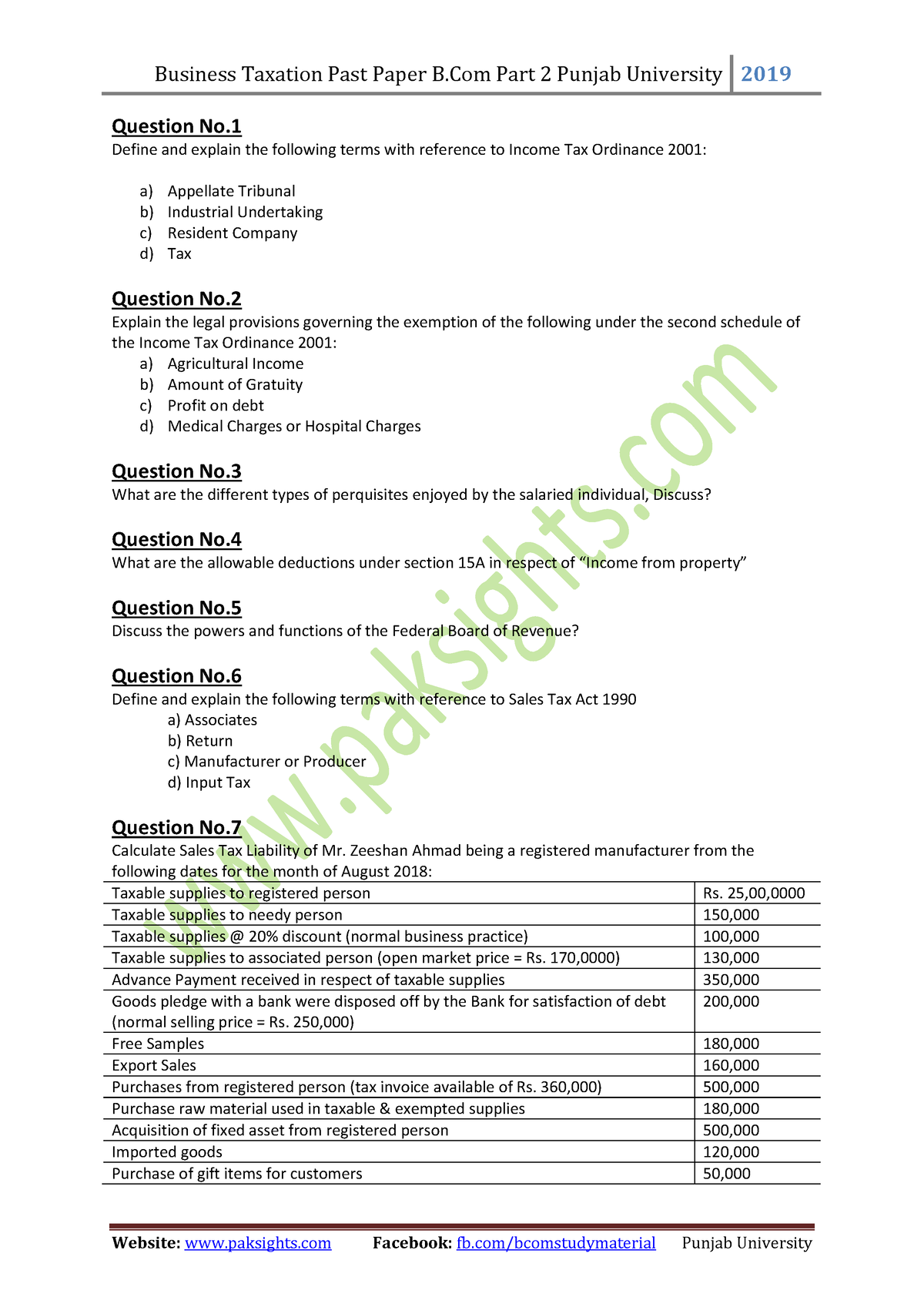 business planning taxation past papers