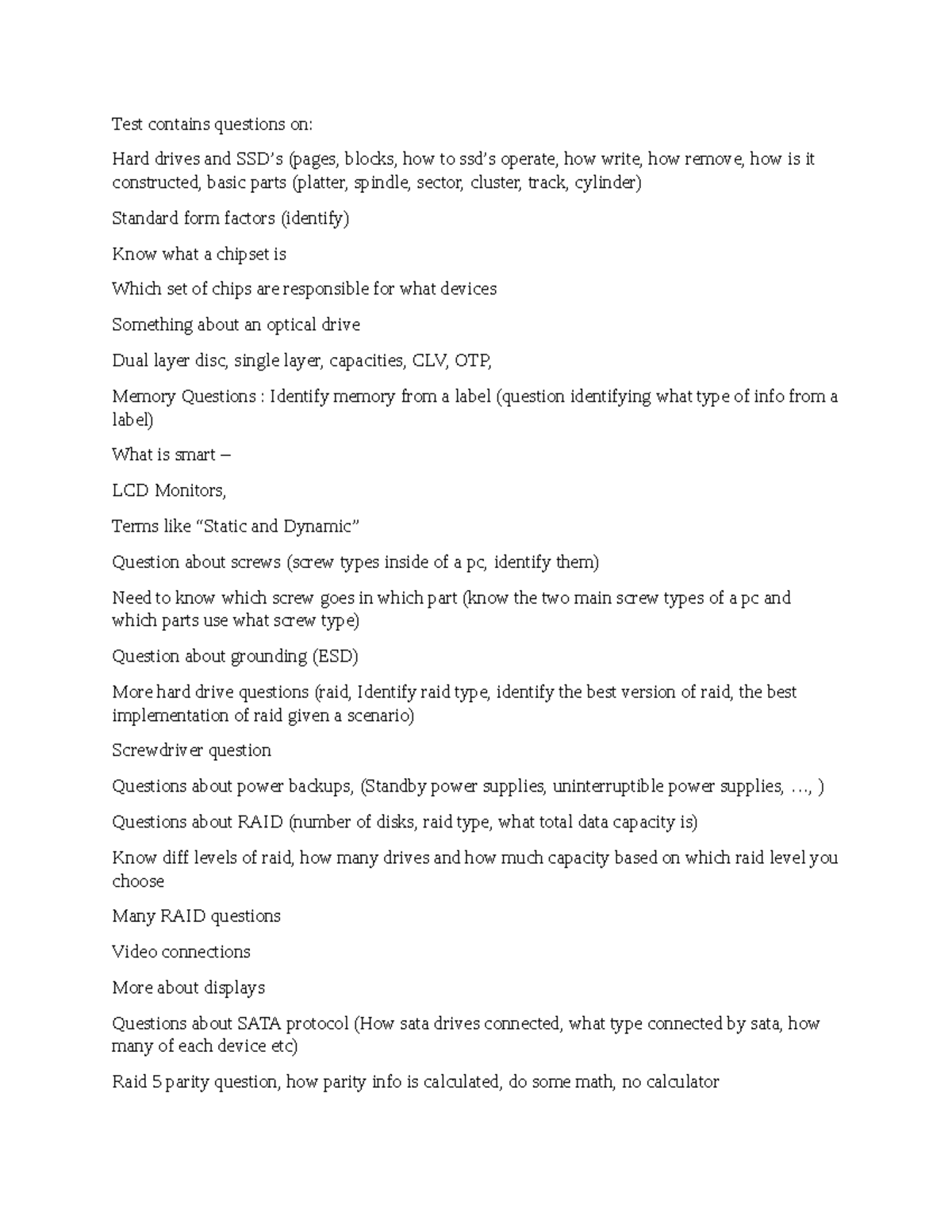 Pc System Tech Review Questions - Test contains questions on: Hard ...