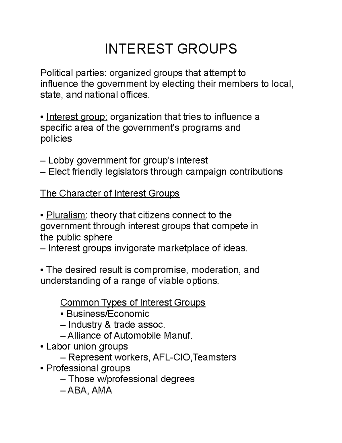 Interest Groups - INTEREST GROUPS Political parties: organized groups ...