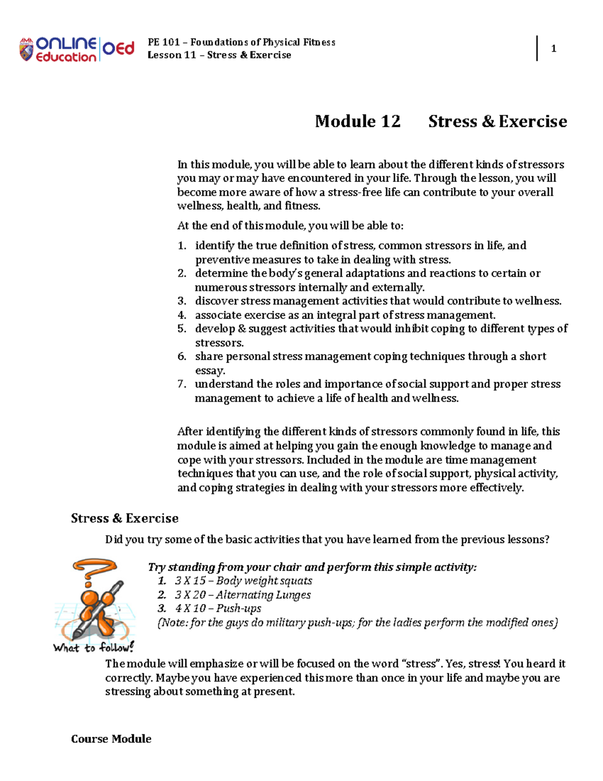 23453 PHYED 6101 (Physical Fitness)Module 12 Lesson 11 Stress