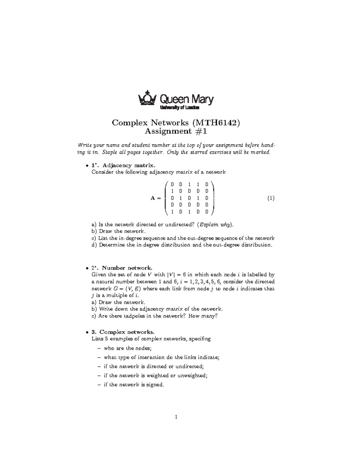 Complex networks coursework - Complex Networks (MTH6142) Assignment ...