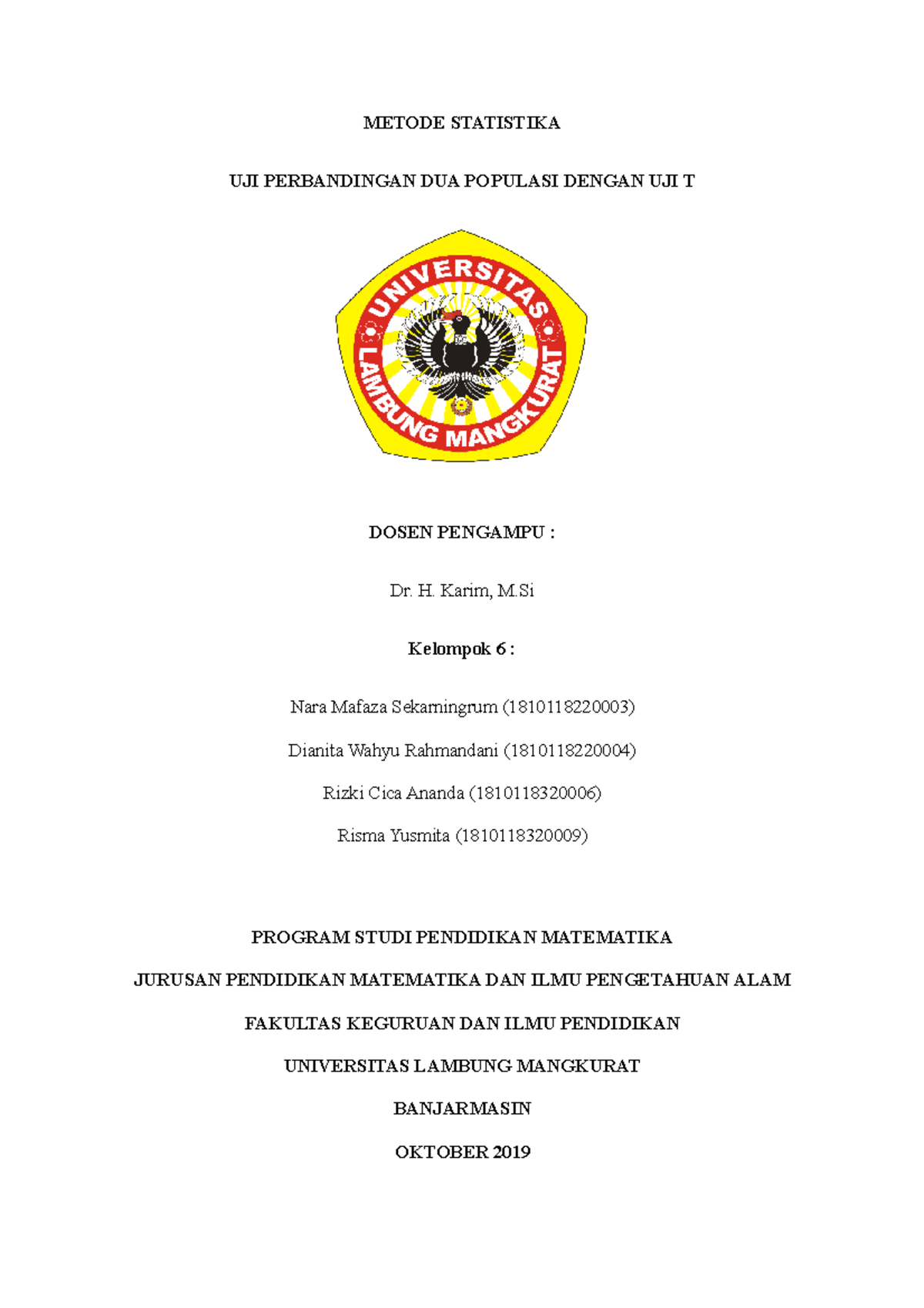 Kelompok 6 Tugas 3 Word - Ssxsc - METODE STATISTIKA UJI PERBANDINGAN ...