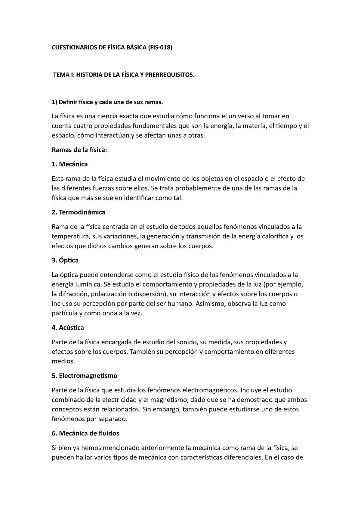 Cuestionarios DE Física Básica - CUESTIONARIOS DE FÍSICA BÁSICA (FIS ...