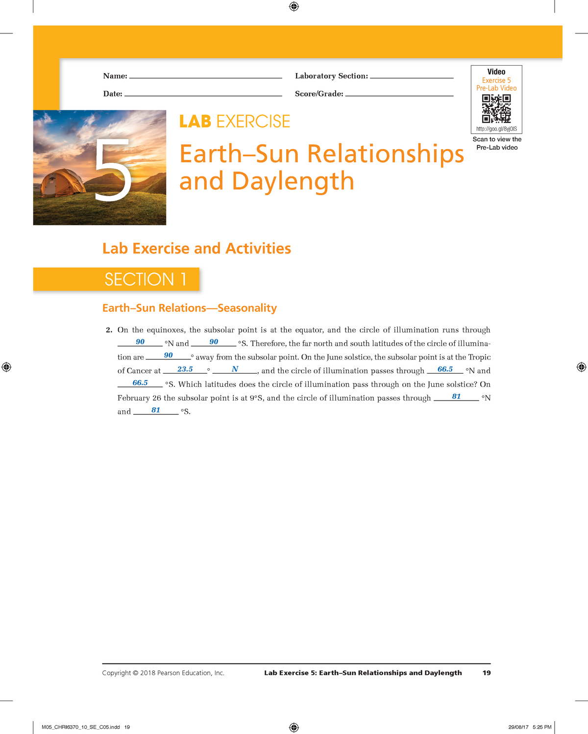 Ghy 104l Lab 5 6 Earthsun Relationships And Day Length And Insolation And Seasons Copyright 0513