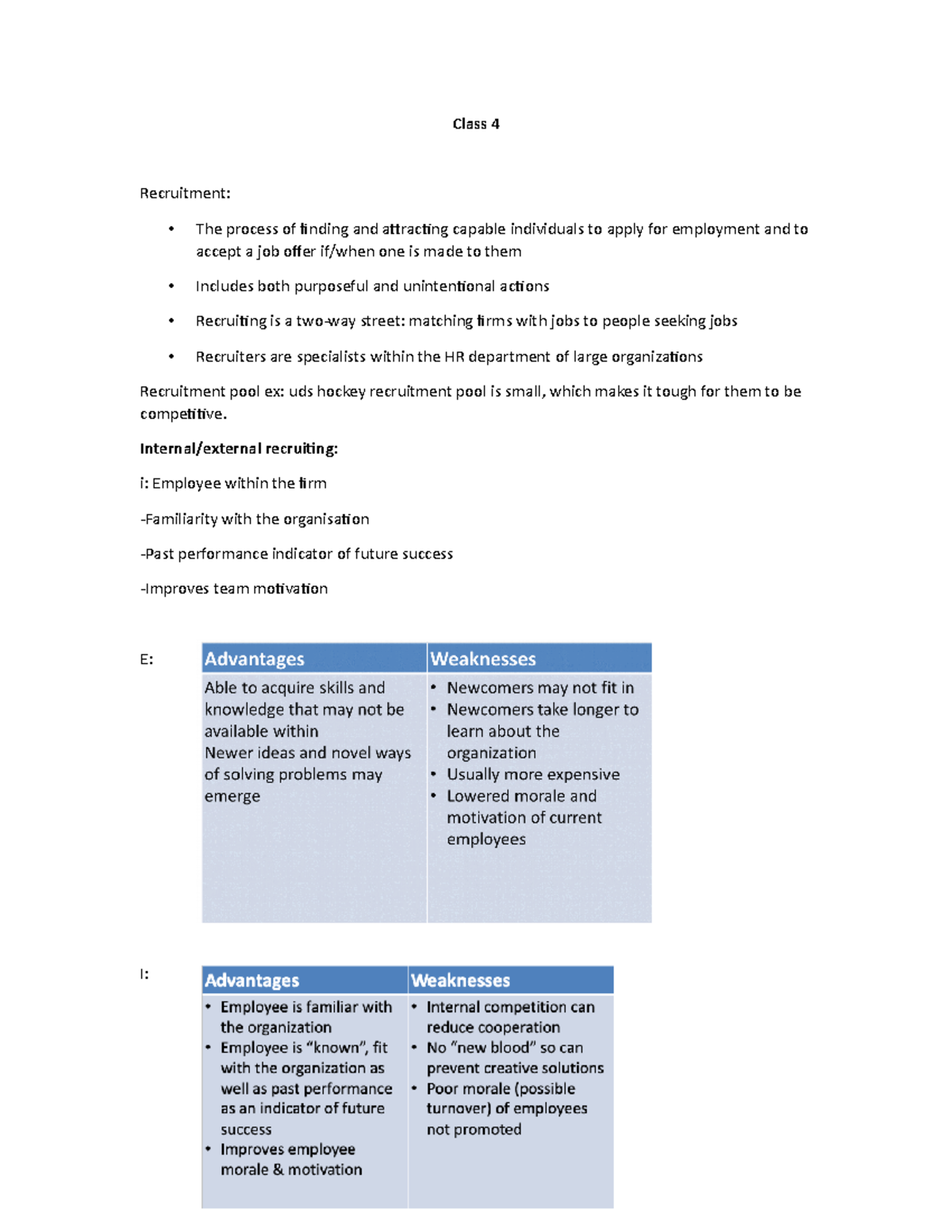 Class 4 - Notes de cours 4 - Class 4 Recruitment: - The process of ...