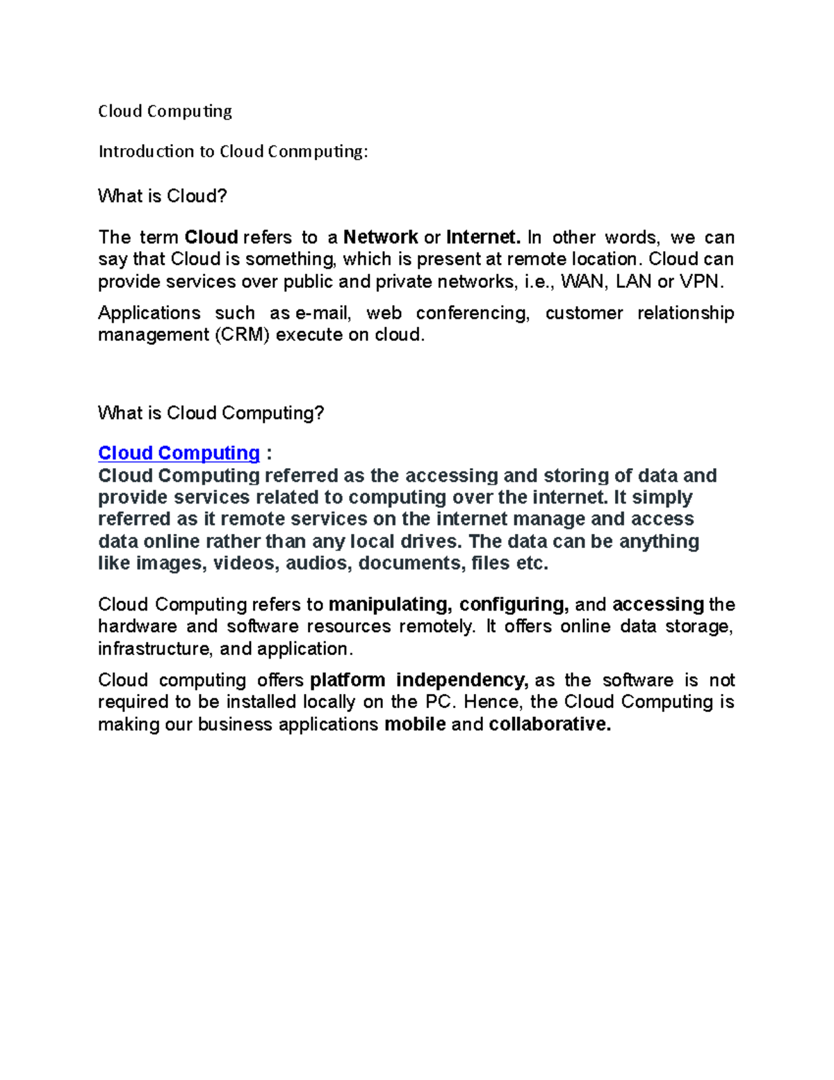 Cloud Computing word file (Autosaved) - Cloud Computing Introduction to ...