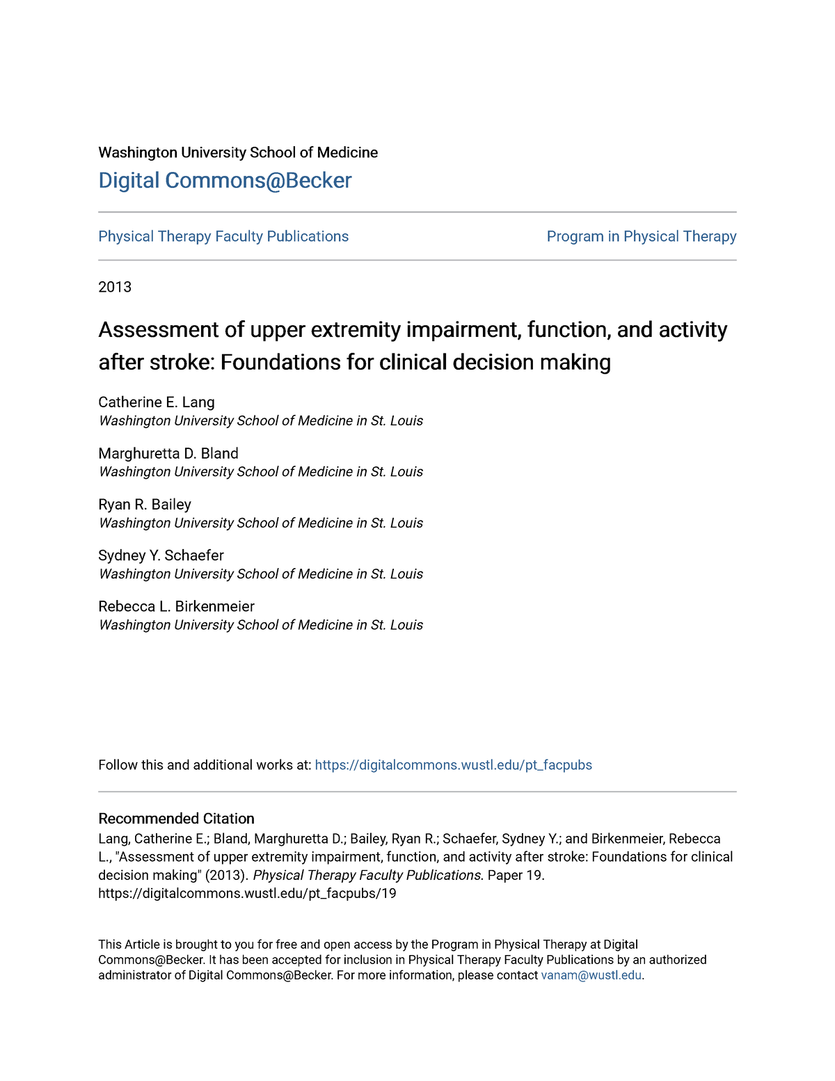 Assessment of upper extremity impairment function and activity ...