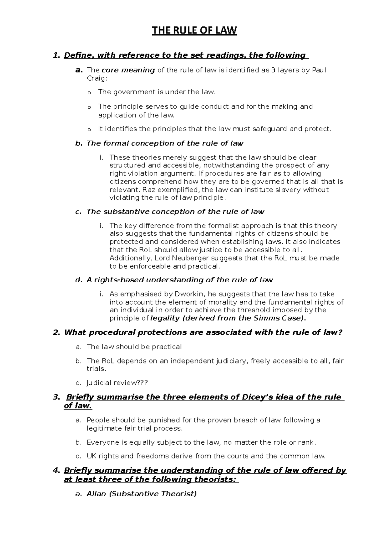 The Rule of Law Seminar - Lecture notes Rule of Law - 1. Define, with ...