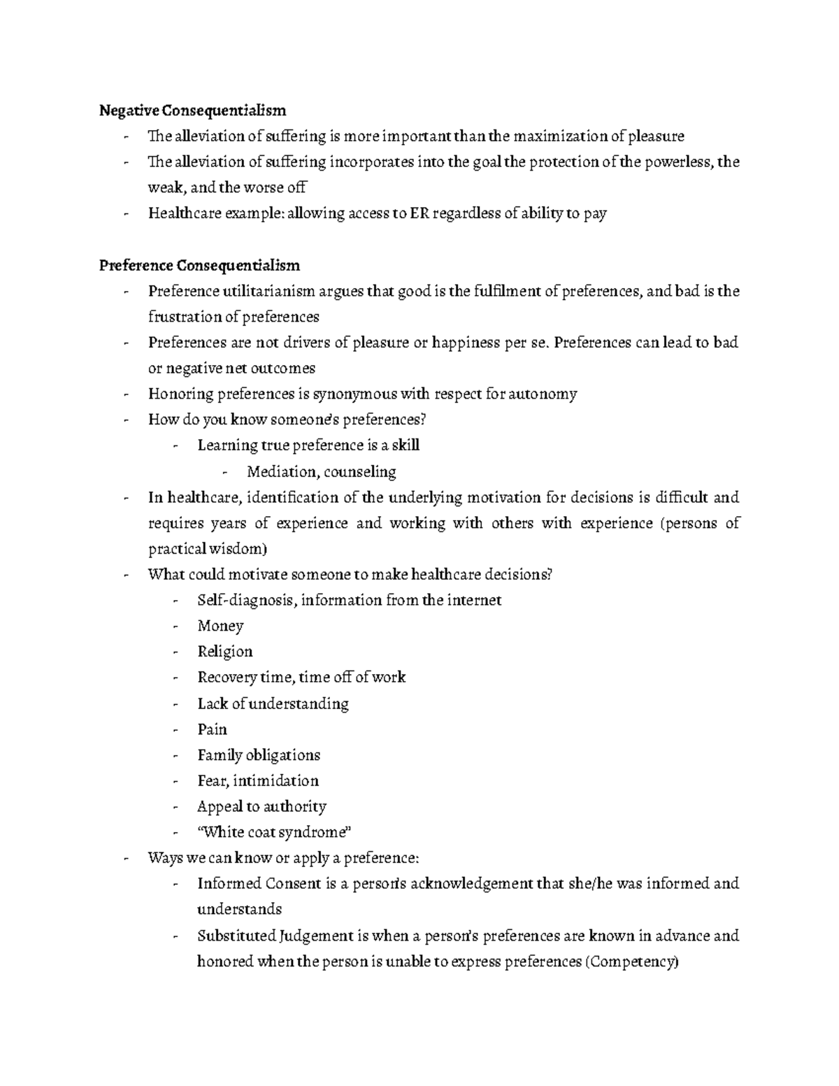 Class Lecture Notes - Negative Consequentialism - The alleviation of ...