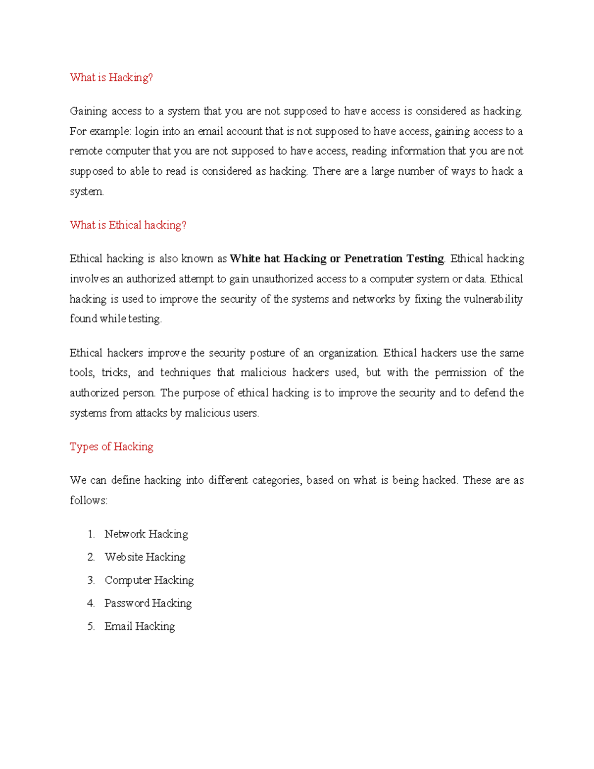 Hacking - notes - What is Hacking? Gaining access to a system that you ...