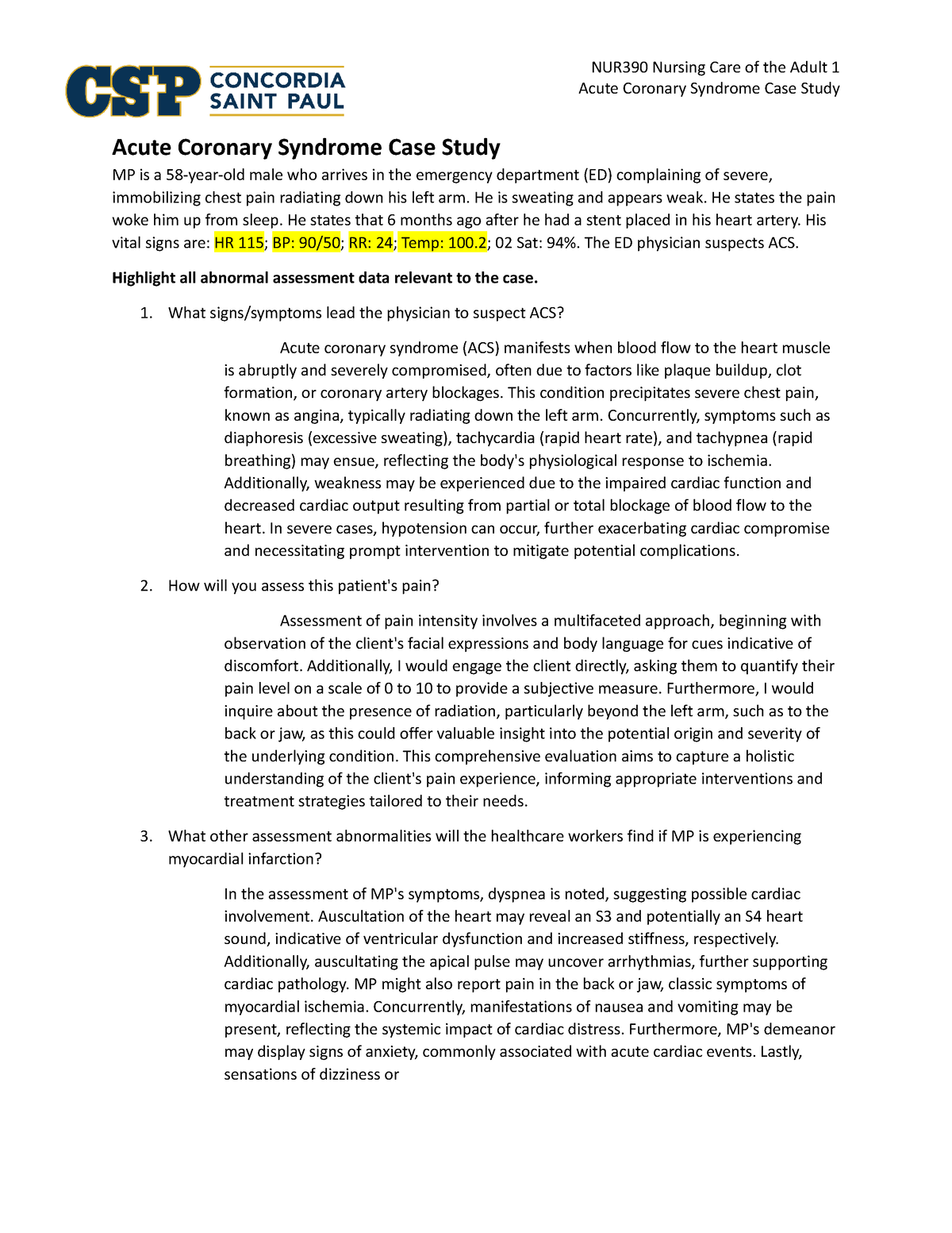 example case study of acute coronary syndrome