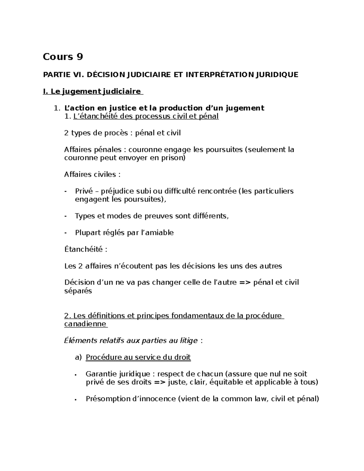 Cours 9 - Cours 9 PARTIE VI. DÉCISION JUDICIAIRE ET INTERPRÉTATION ...
