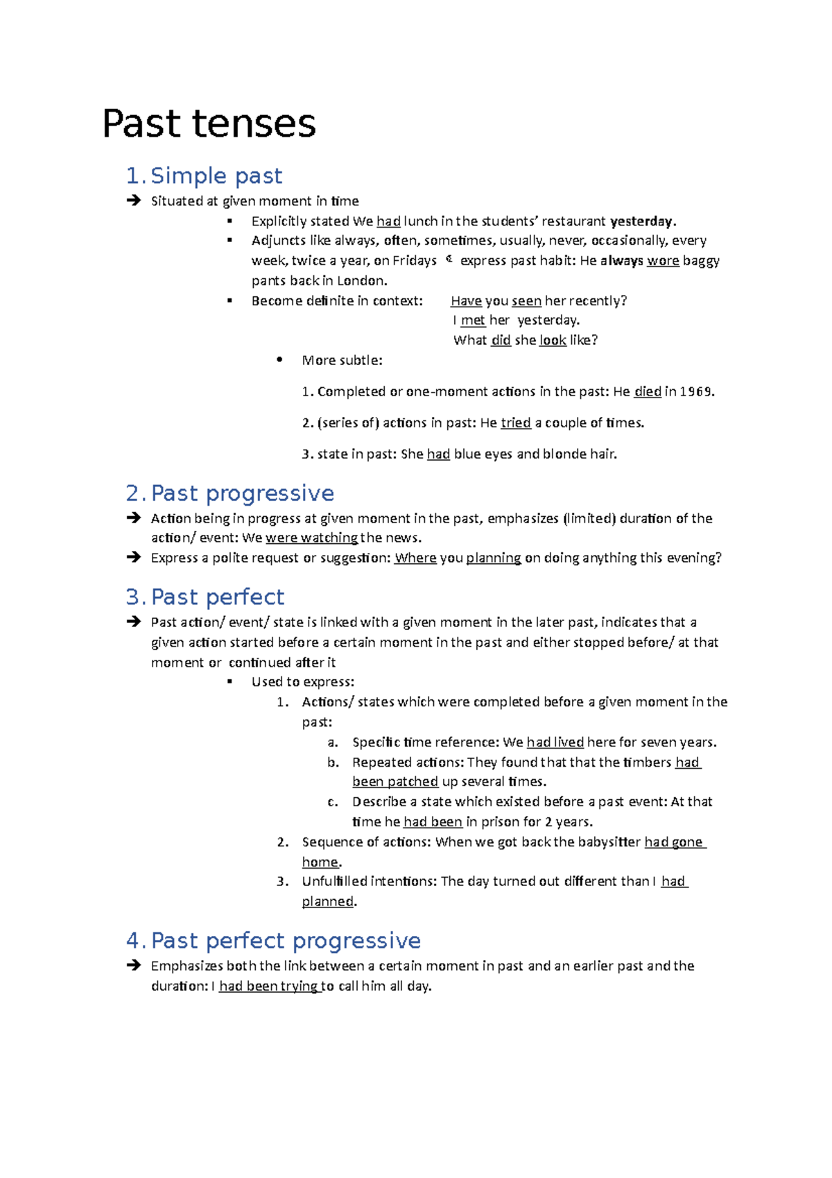 Overview past tenses - Past tenses 1 past Situated at given moment in ...