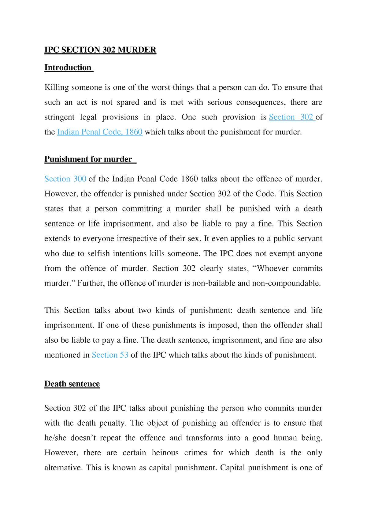 IPC Section 302 Murder - IPC SECTION 302 MURDER Introduction Killing ...