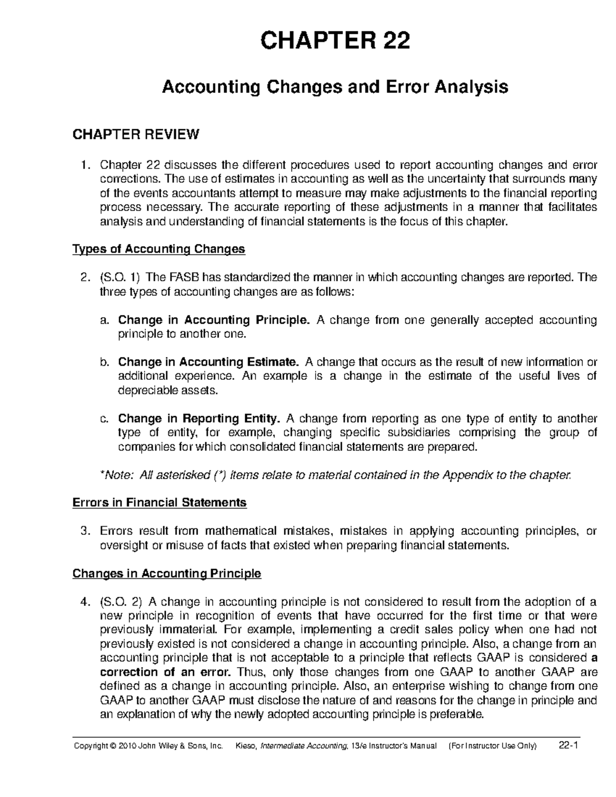 Chapter 22 - Lecture Notes 14 - CHAPTER 22 Accounting Changes And Error ...