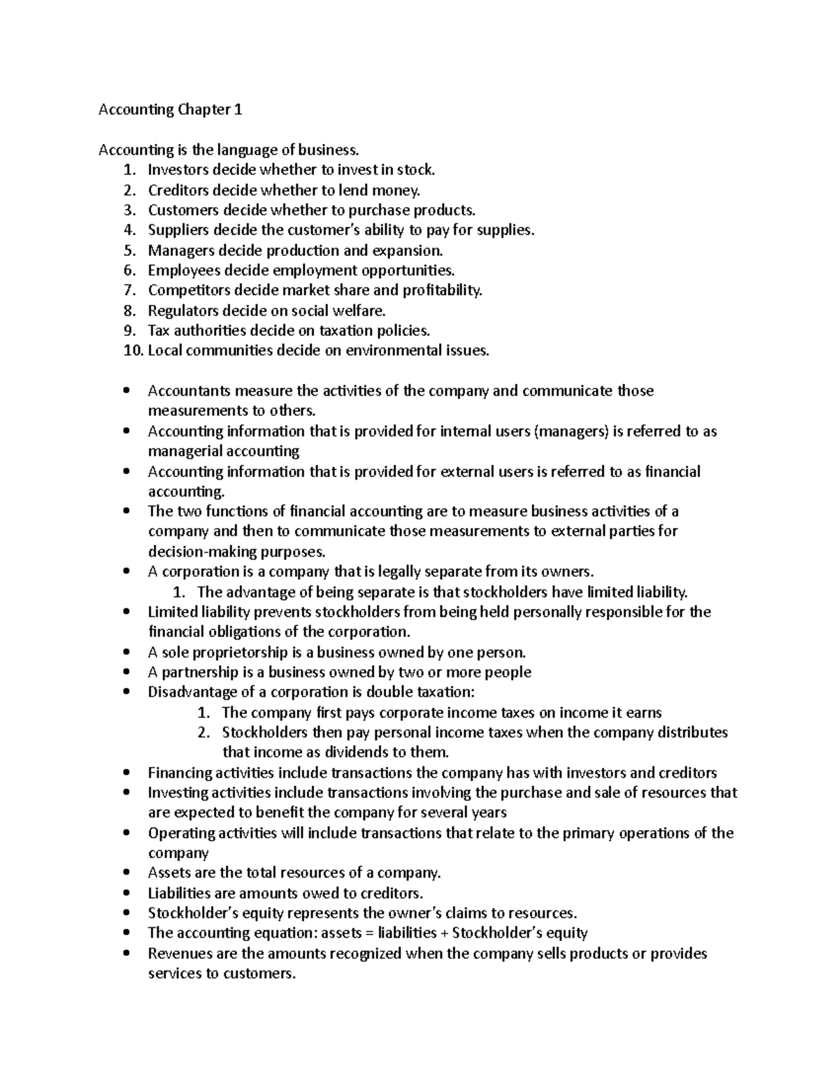 Accounting Chapter 1 Notes - Professor Trone - Accouning Chapter 1 ...