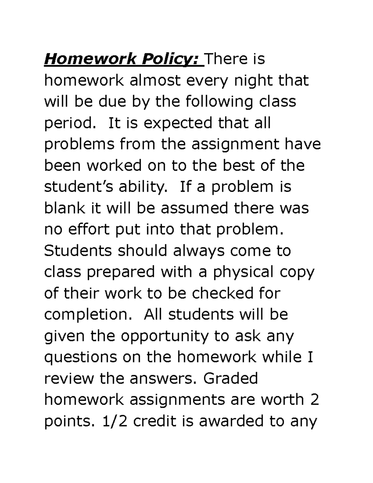 homework policy math