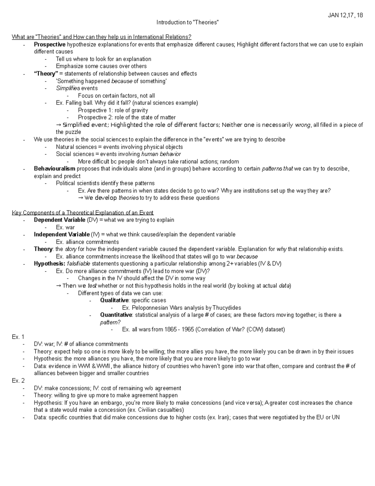 Introduction To Theories - JAN 12,17, 18 Introduction To “Theories ...