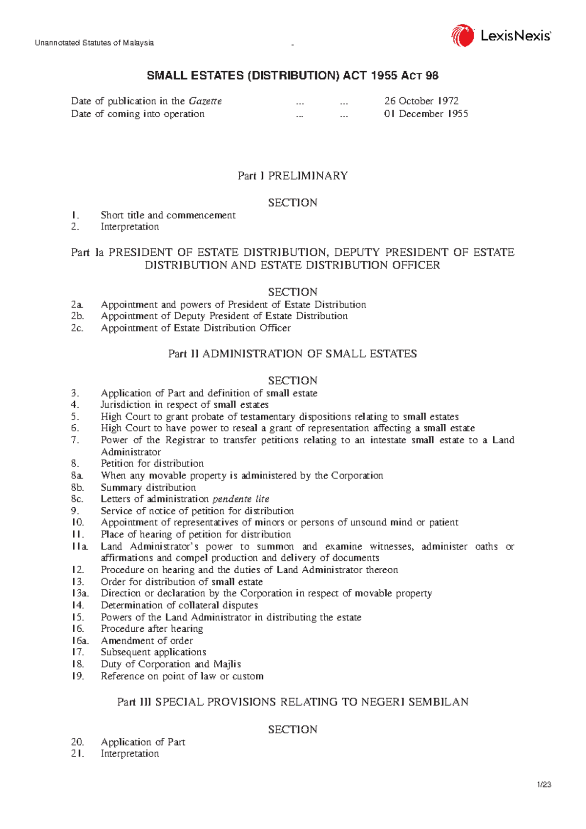 Small Estates ( Distribution) ACT 1955 (Act 98) - SMALL ESTATES ...