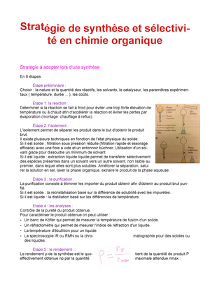 Strategie De Synthese Et Selectivite En Chimie Organique Studocu