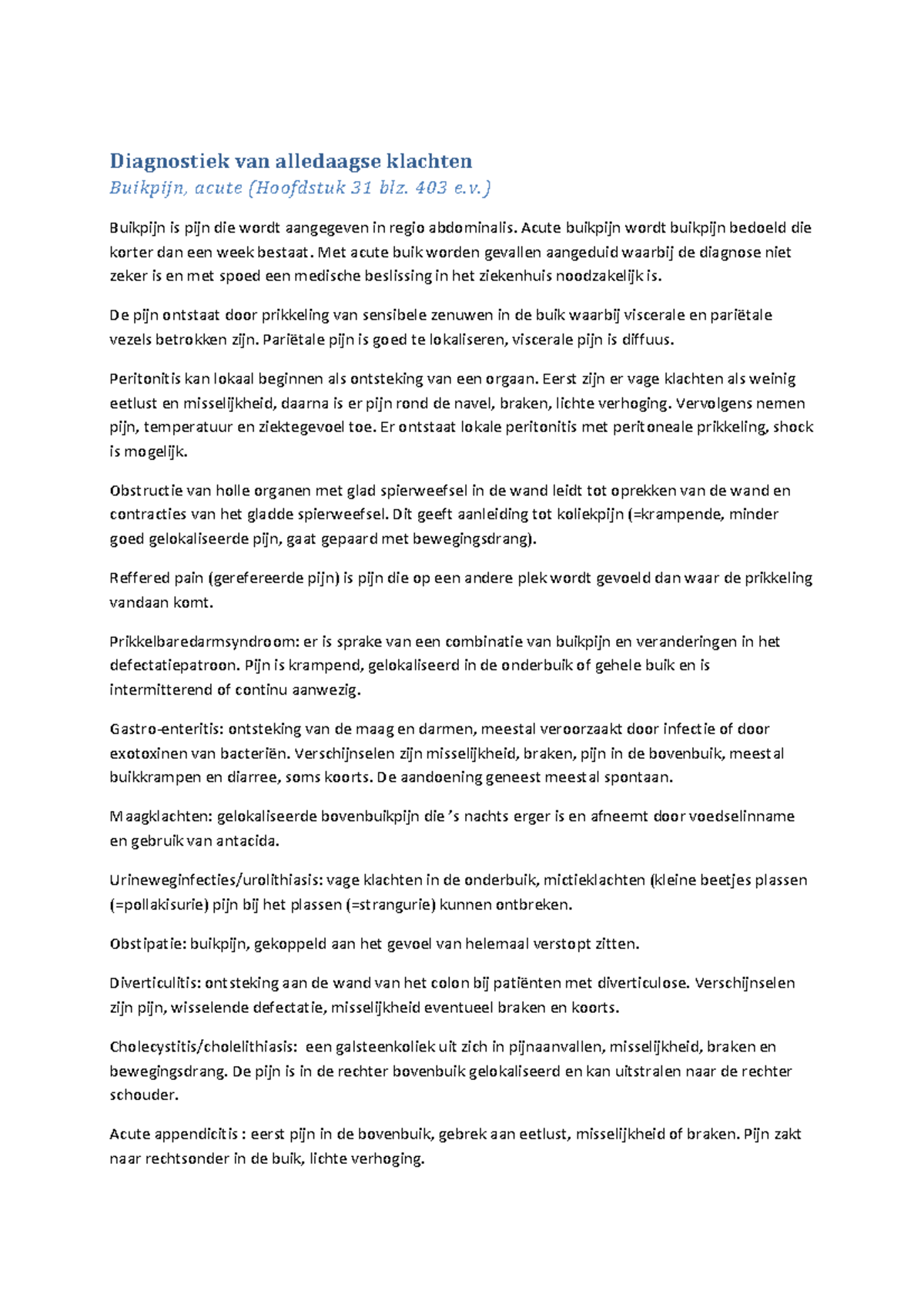 Samenvatting Diagnostiek Van Alledaagse Klachten H2 331 33 Studeersnel