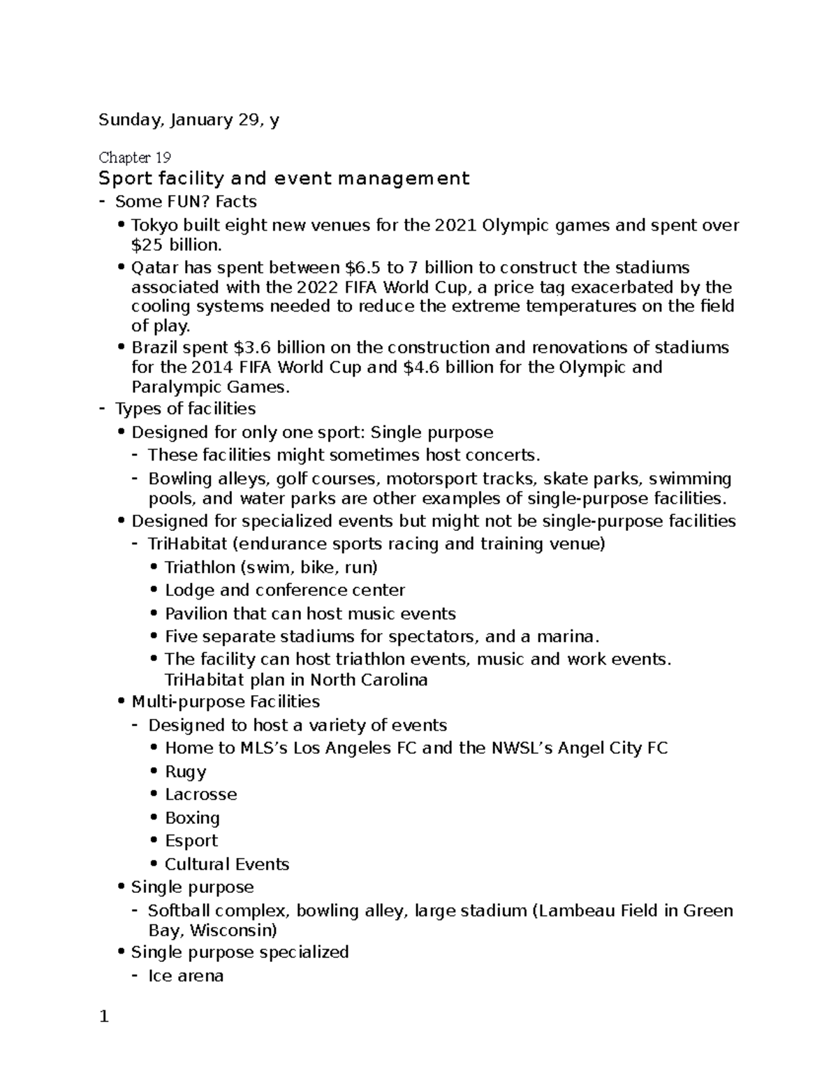 Sports Management Chapter 19 Notes Sunday, January 29, y Chapter 19