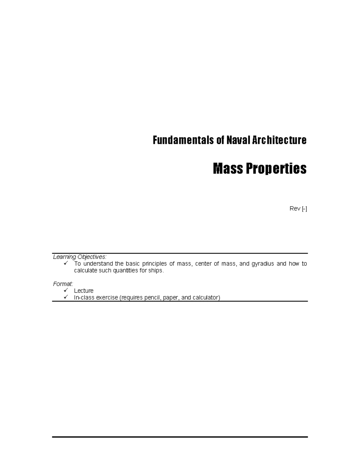 Basic Mass Properties - Fundamentals of Naval Architecture Mass ...