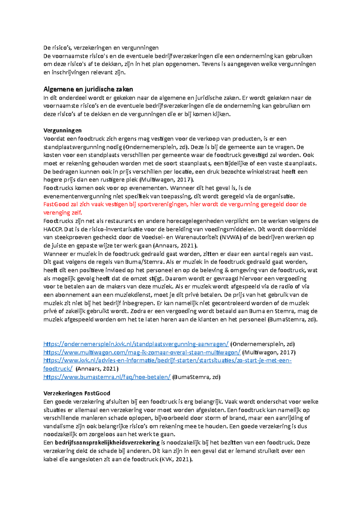 Algemene en juridische zaken foodtruck hoofdstuk 9 De risico’s