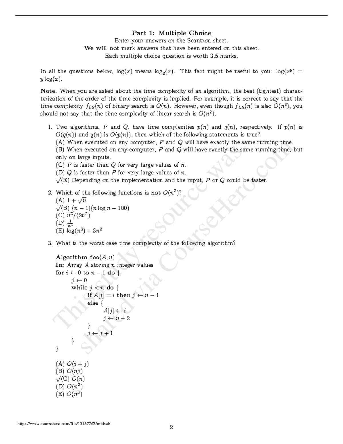 Exam 2018, questions and answers - Part 1: Multiple Choice Enter your ...