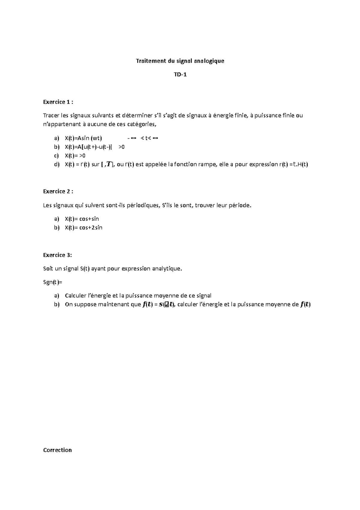 TD-2-2023 - Traitement du signal analogique TD- Exercice 1 : Tracer les ...