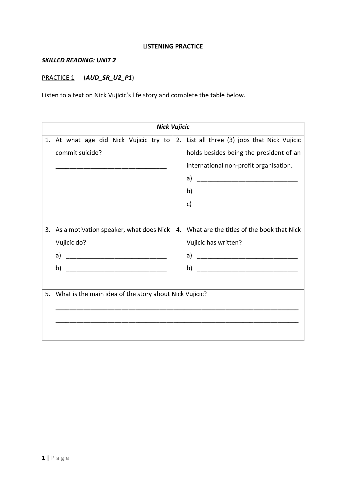 Elc151 Listening Practice Sr Unit 2 - Listening Practice Skilled 