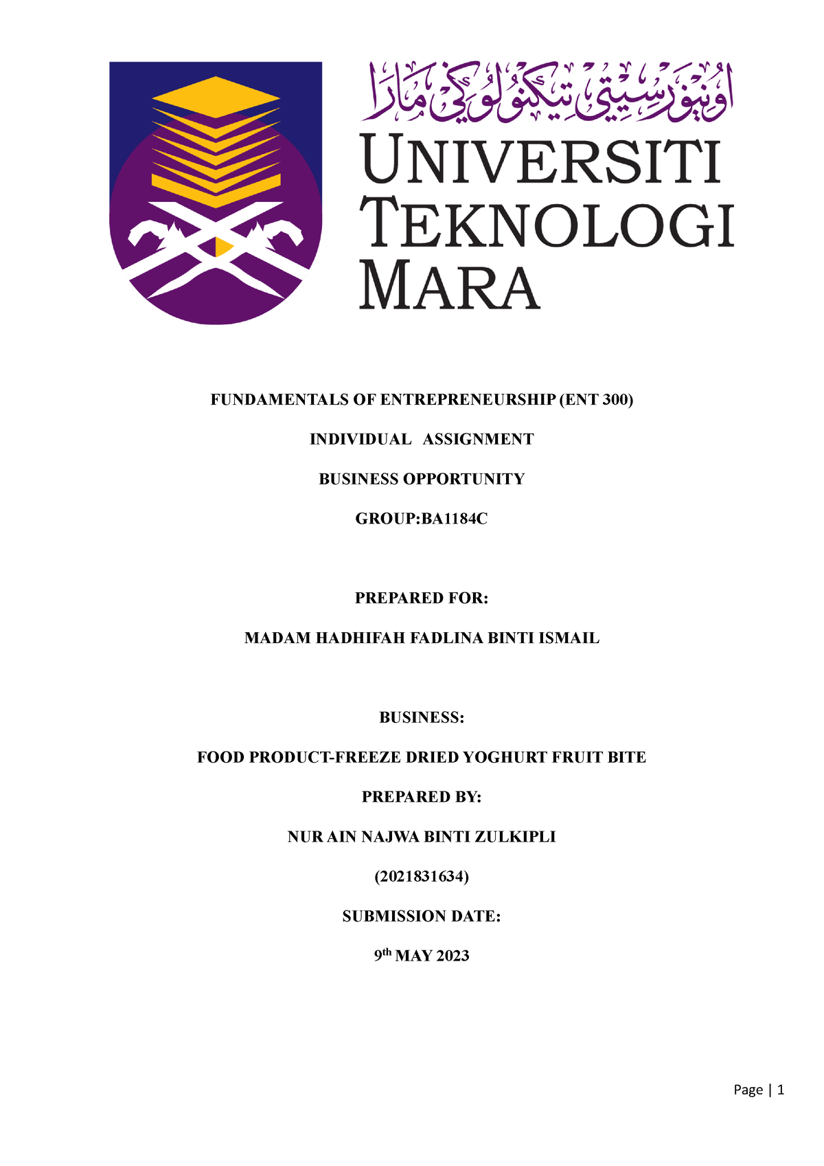 contoh assignment ctu554 uitm