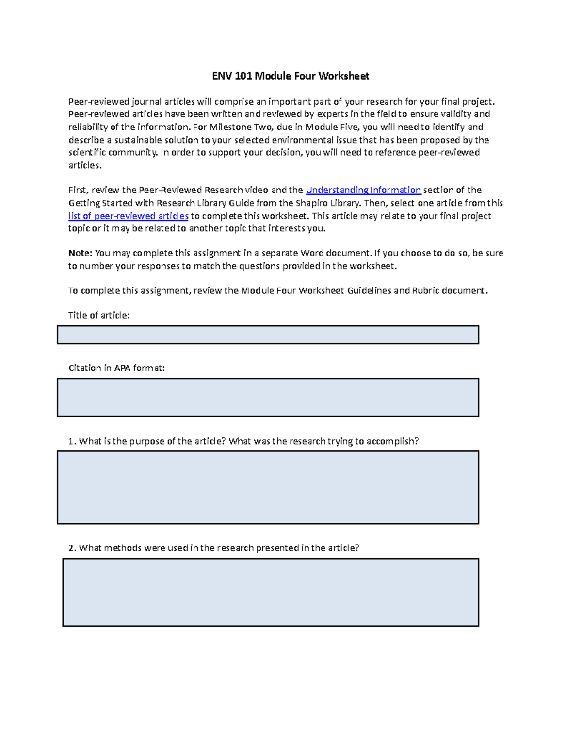 ENV 101 Module Four Worksheet - ENV 101 Module Four Worksheet Peer ...