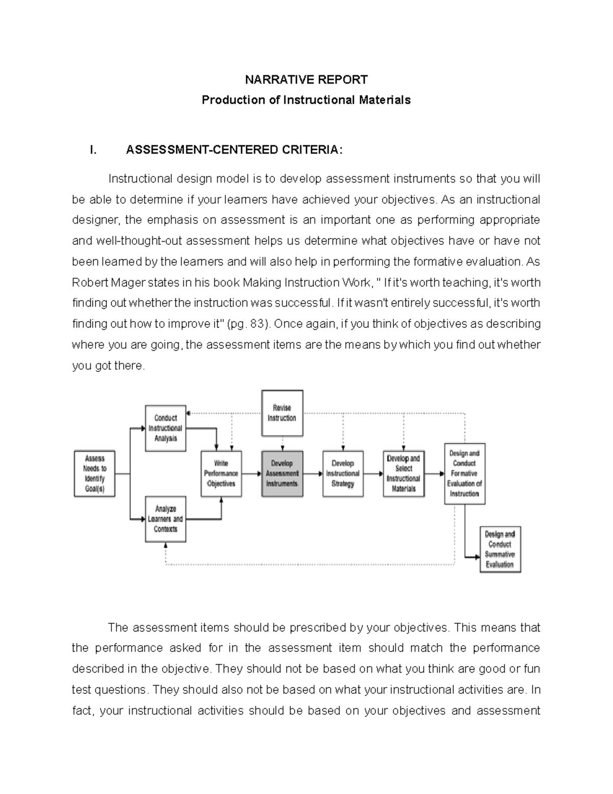 Production of Instructional Materials NARRATIVE REPORT Production of