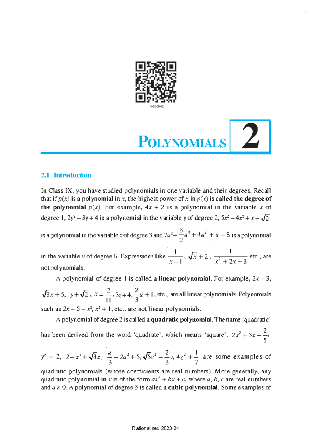 10 Maths Ncert Chapter 2 I - 10 MATHEMATICS 2 2 Introduction In Class ...