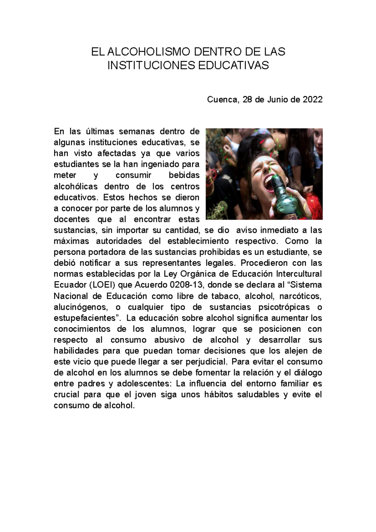Noticia Del Alcoholismo EL ALCOHOLISMO DENTRO DE LAS INSTITUCIONES