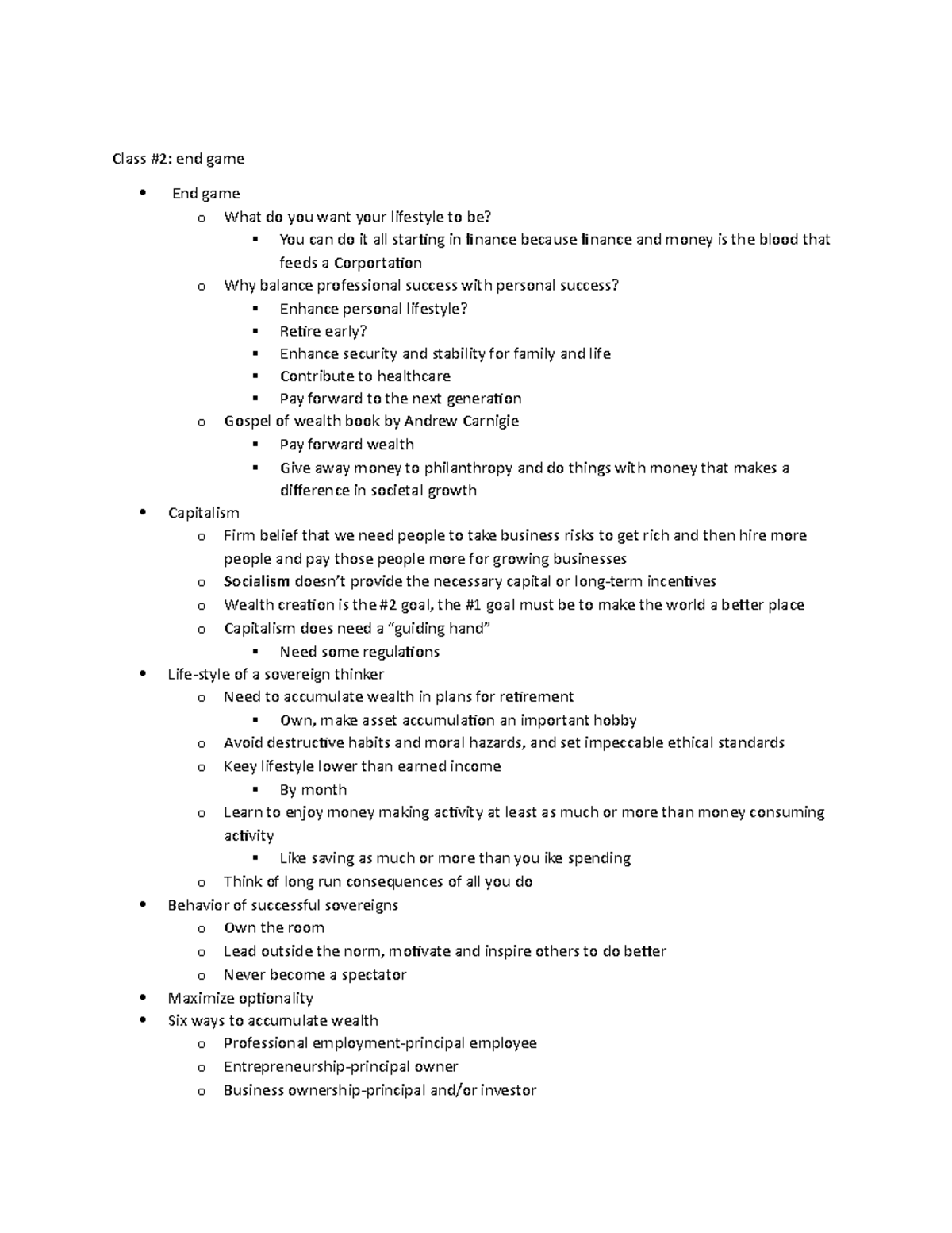 Entrepreneurial Finance And End Game Class 2 End Game End Game O