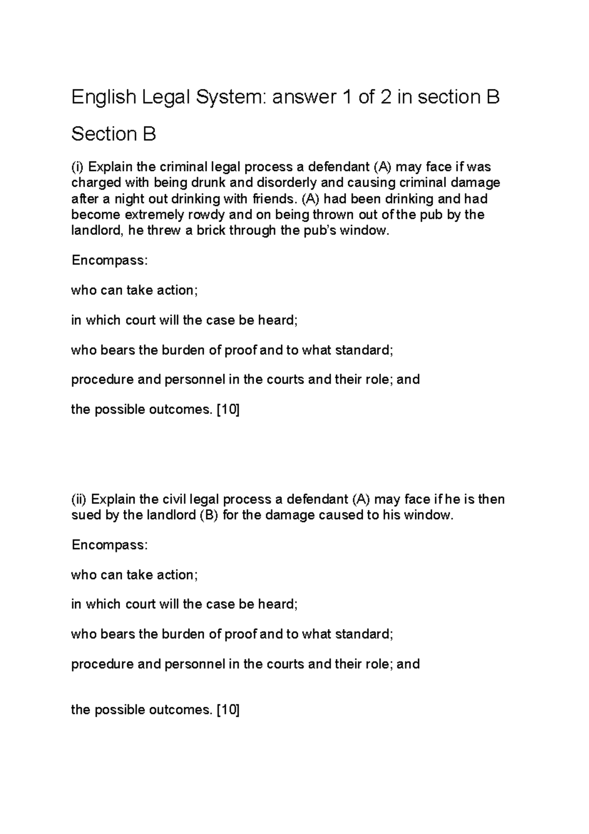 English Legal System past paper Q's - English Legal System: answer 1 of ...