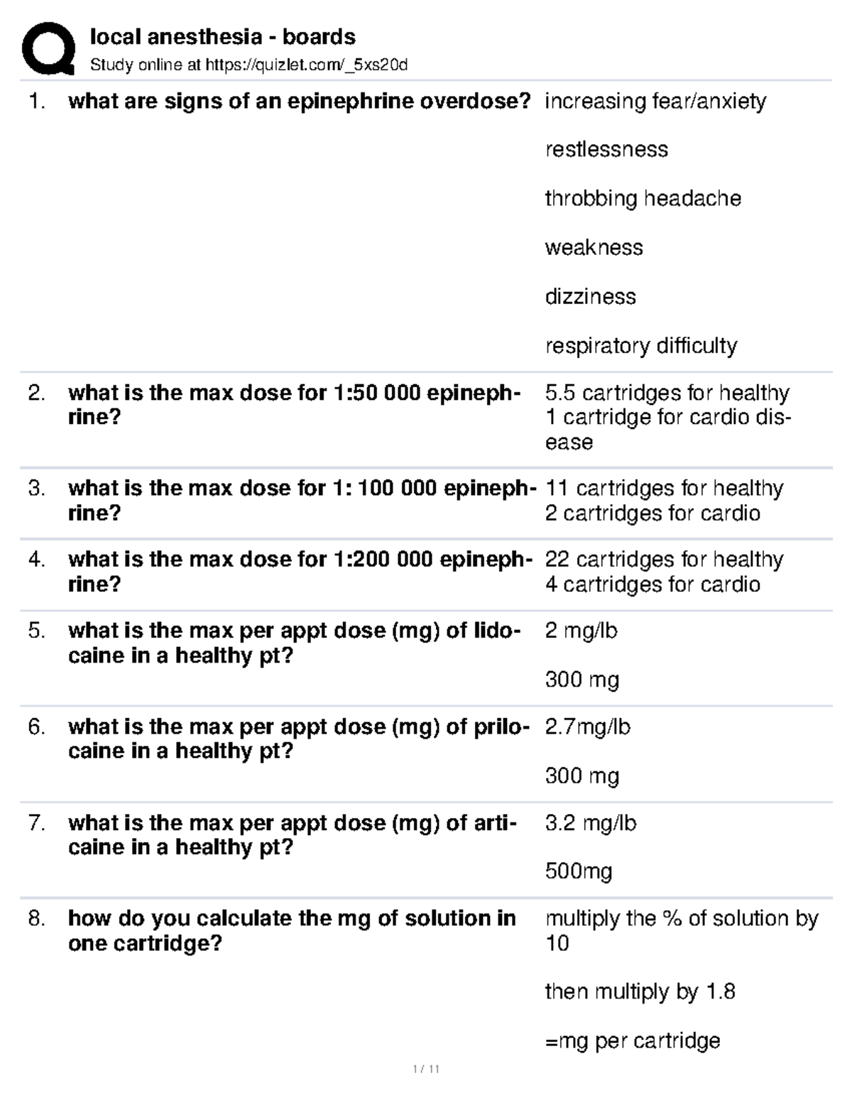 LA Local anesthesia Study online at quizlet/_5xs20d what are signs
