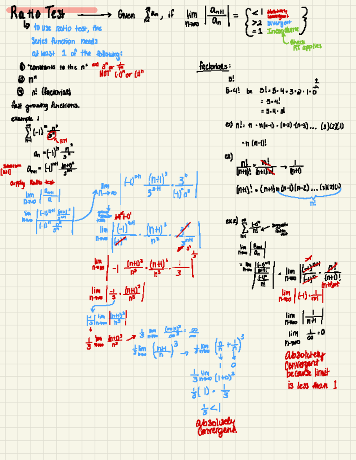 Mat128 - Ratio Test notes from in-class lecture, with practice examples ...