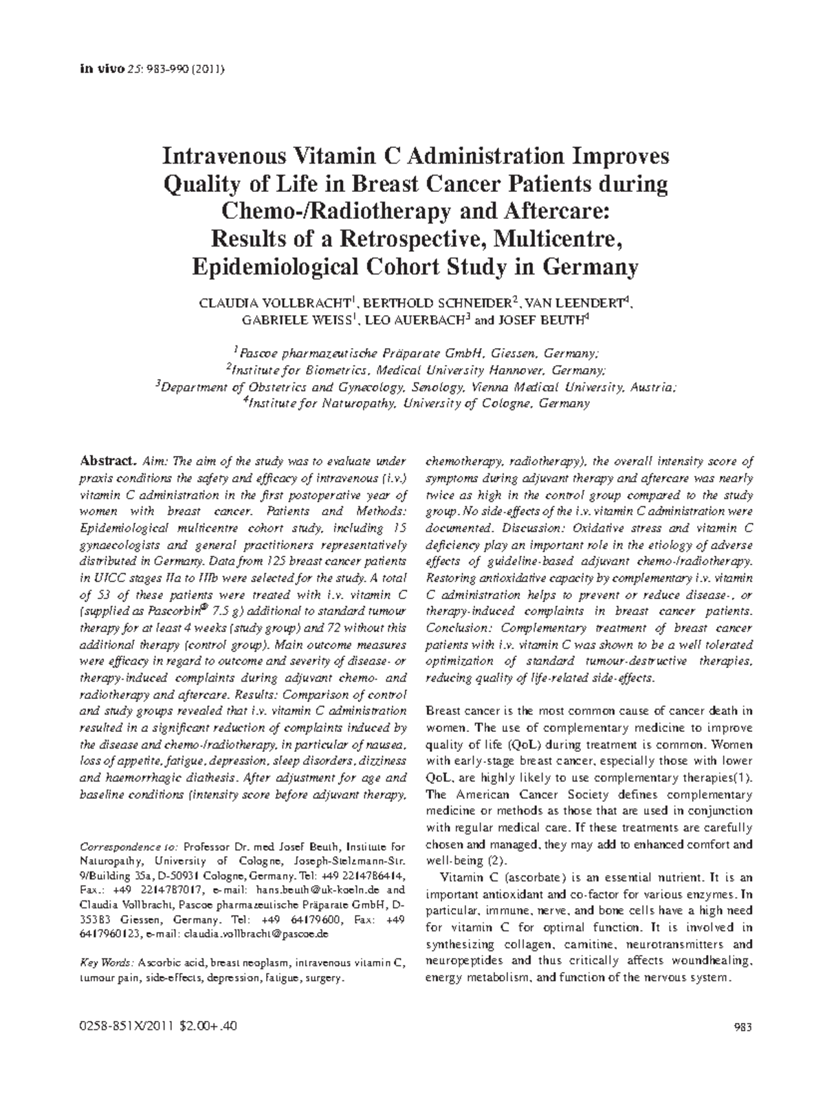 Intravenous Vitamin C Administration Improves - Abstract. Aim: The aim ...