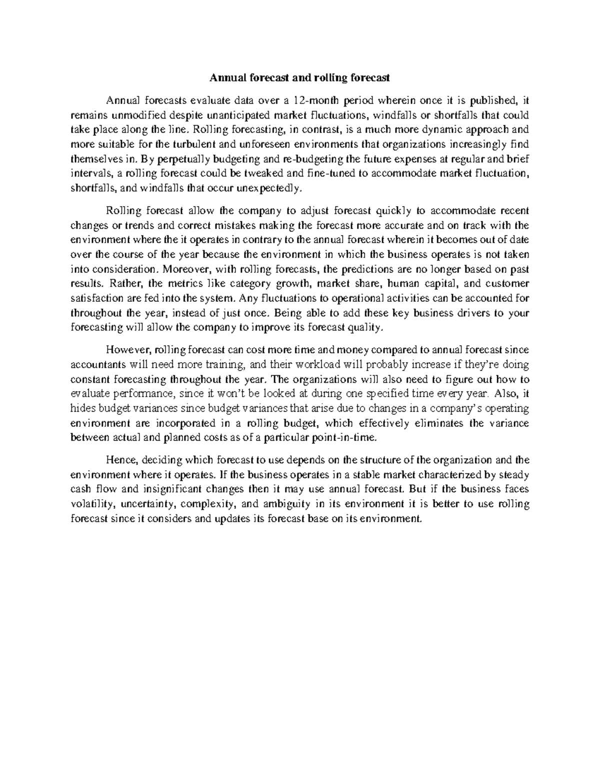 Annual forecast and rolling forecast - Rolling forecasting, in contrast ...