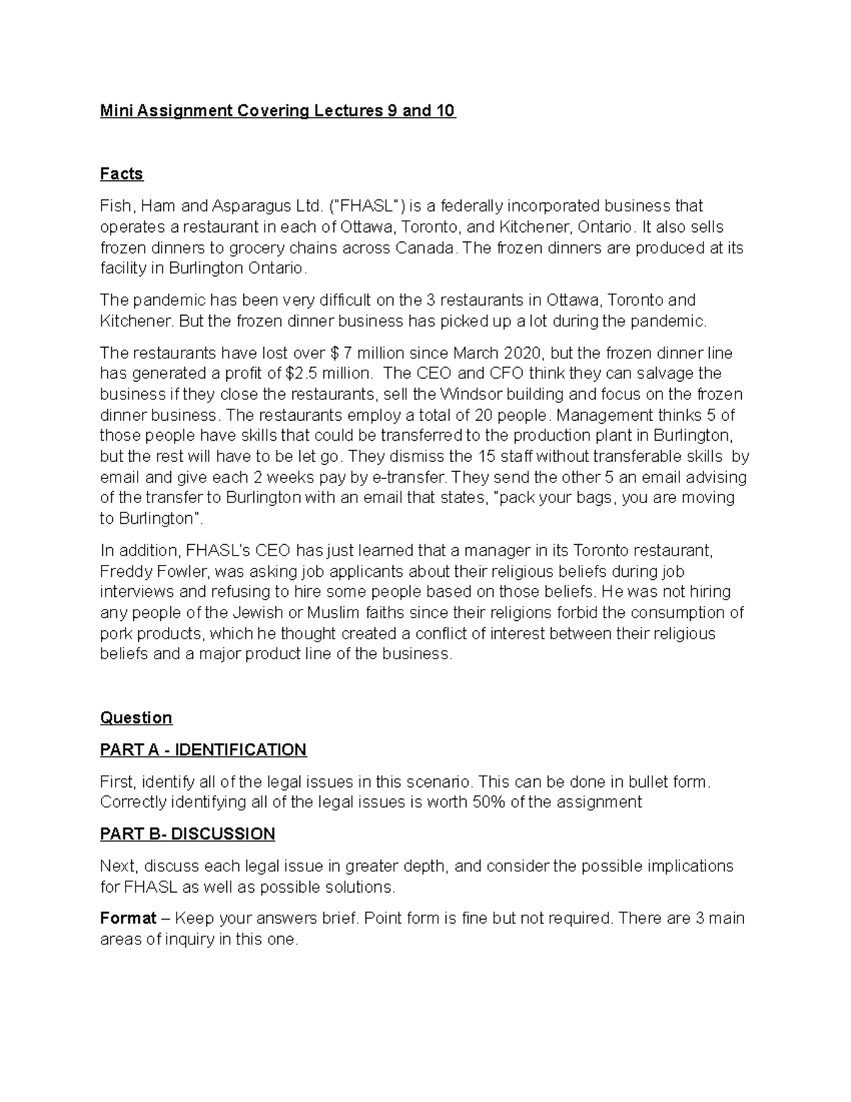 Mini-assignment 2 Busi 2601 - Mini Assignment Covering Lectures 9 and ...
